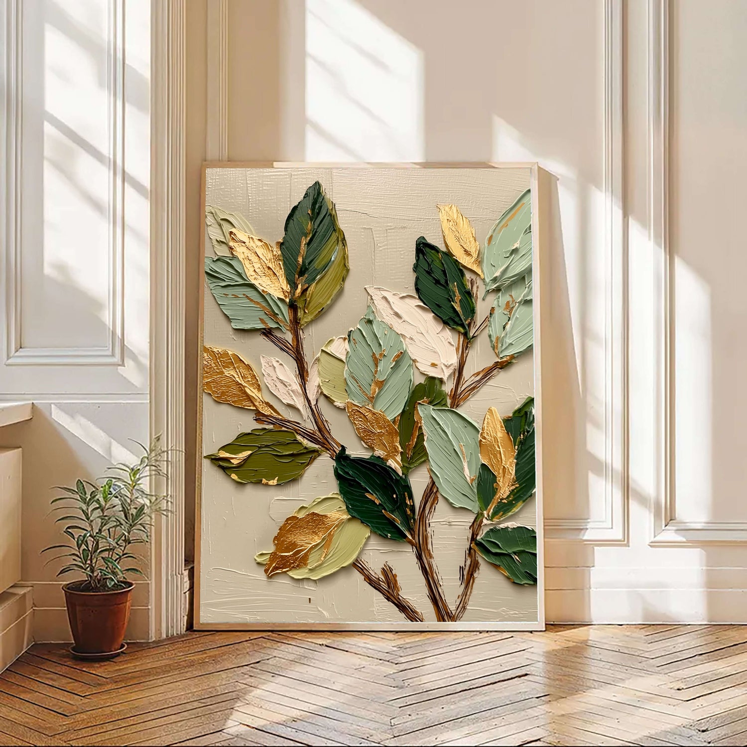 3D-Textured Art | Gilded Leaf Cluster Botanical Textured Wall Art