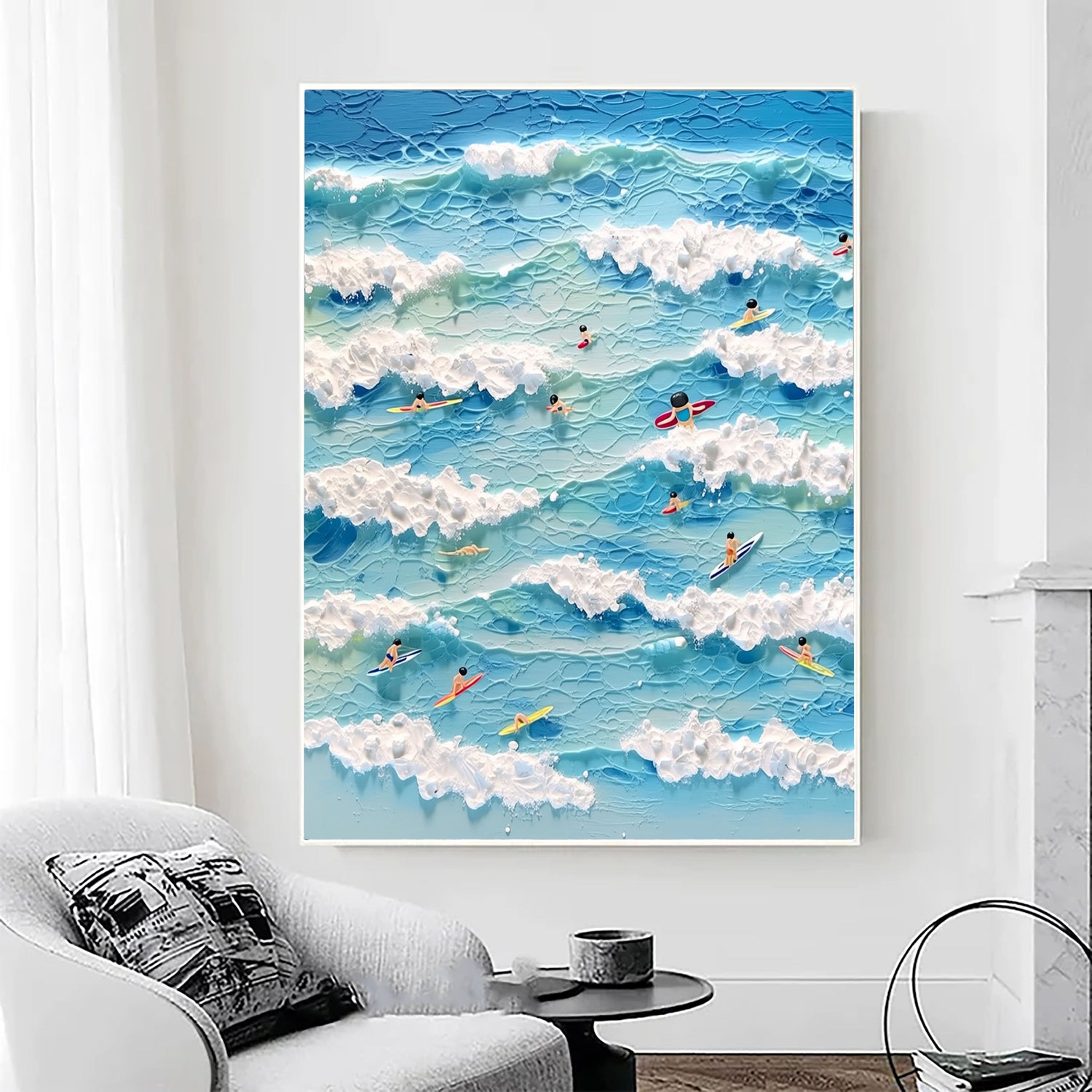 3D-Textured Art | Tiny Wave Surfers Coastal Textured Wall Art