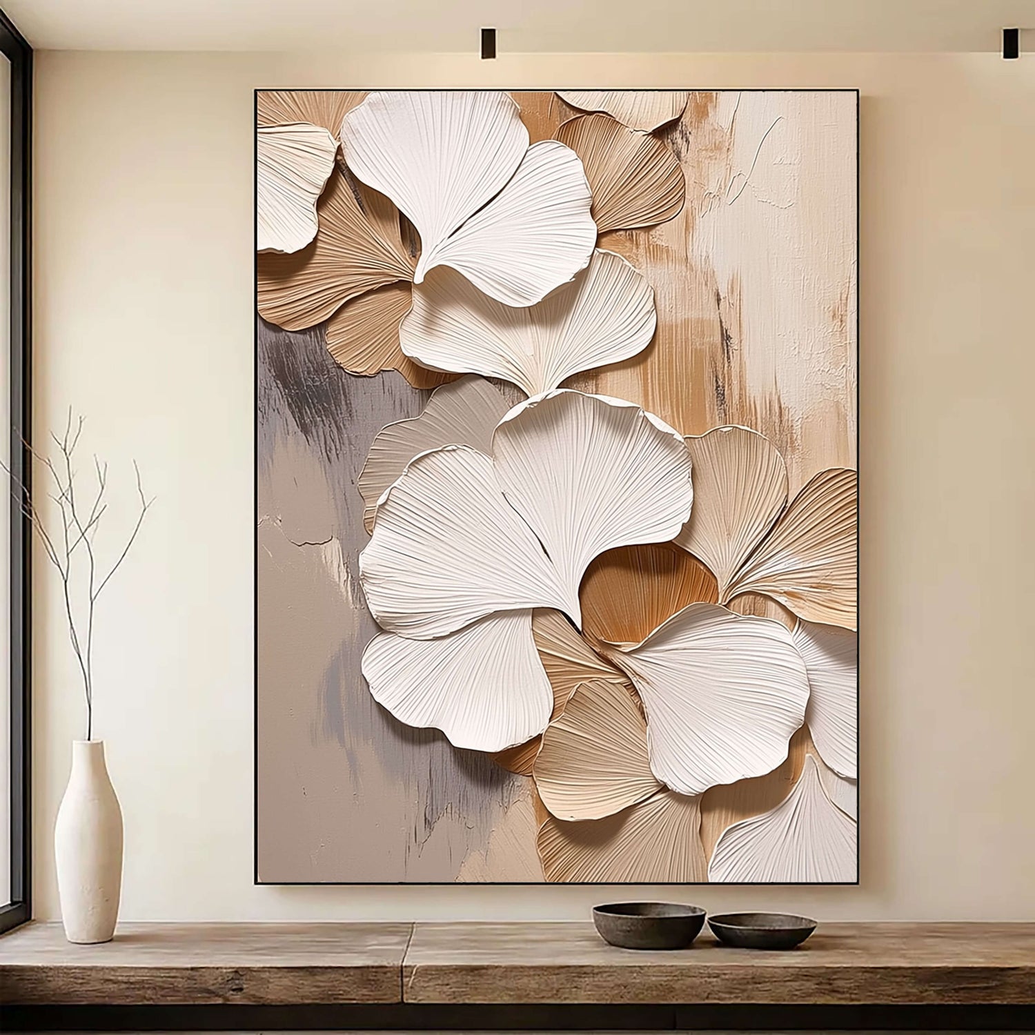 3D-Textured Art | Ginkgo Leaf Relief Botanical Textured Wall Art