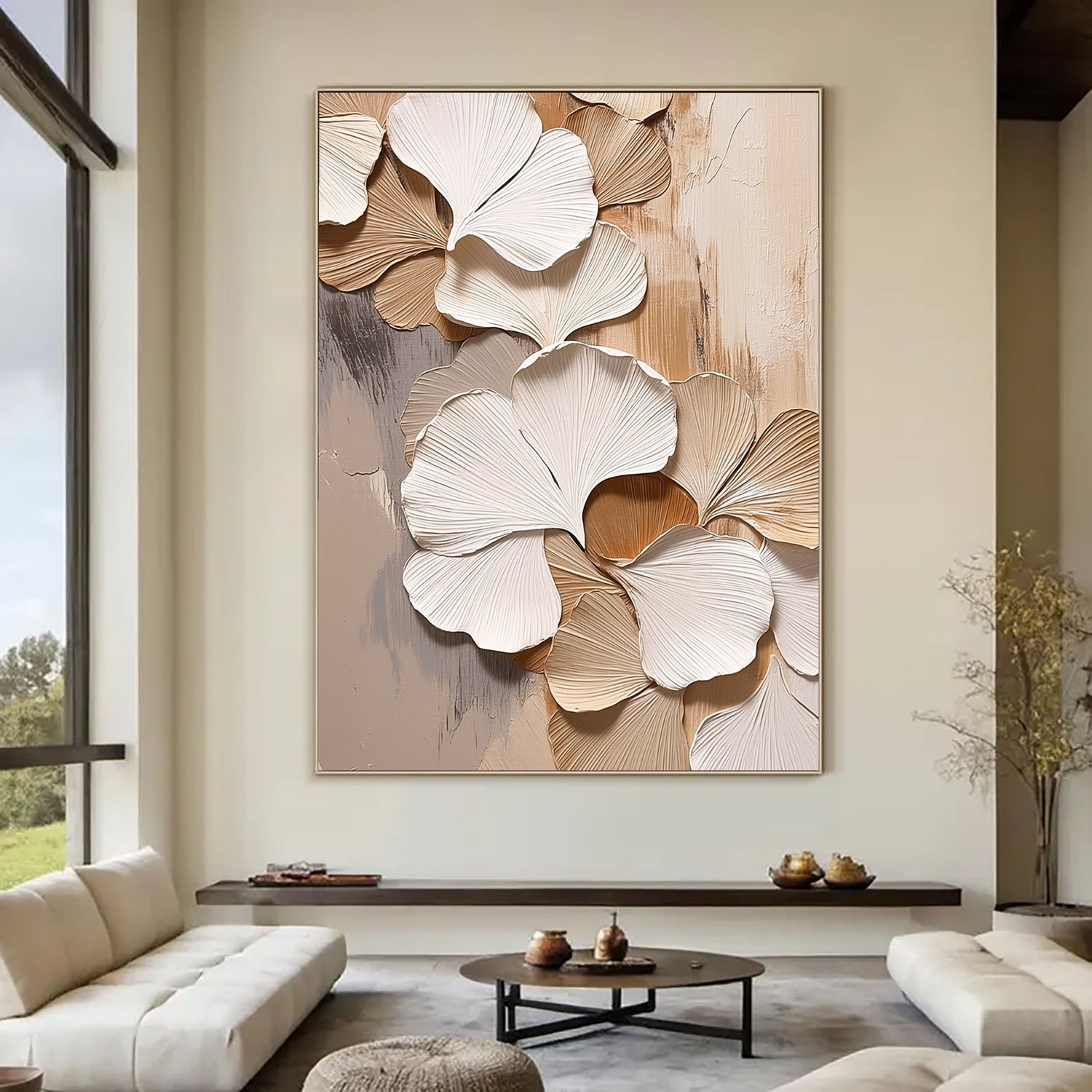 3D-Textured Art | Ginkgo Leaf Relief Botanical Textured Wall Art