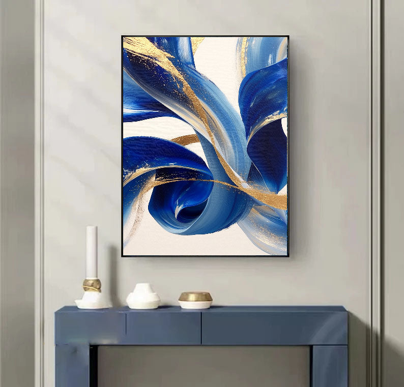 Contemporary Luxe Art | Cobalt Gold Swirl Gold Accent Luxury Wall Art