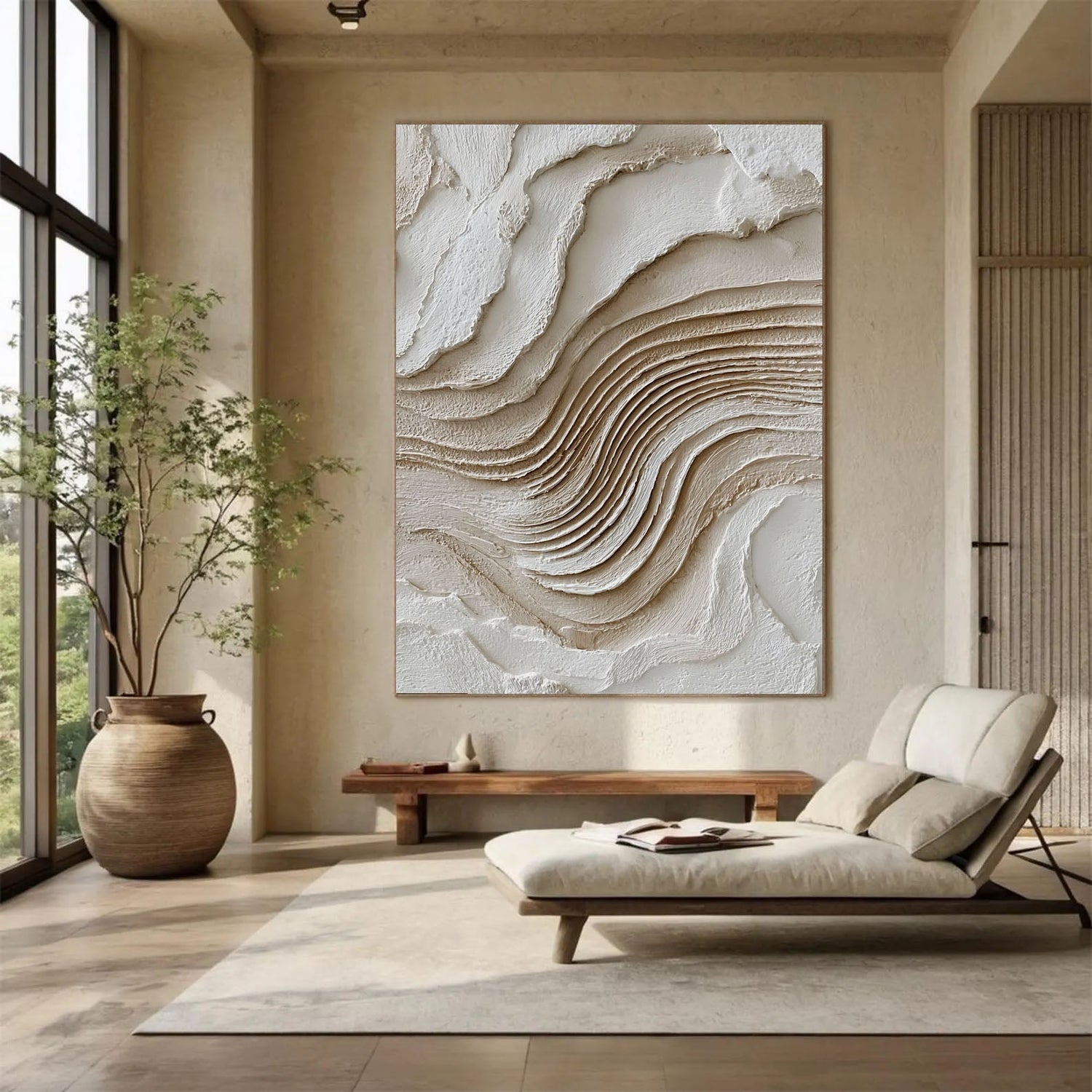 3D-Textured Art | Neutral Layered Waves Coastal Textured Wall Art
