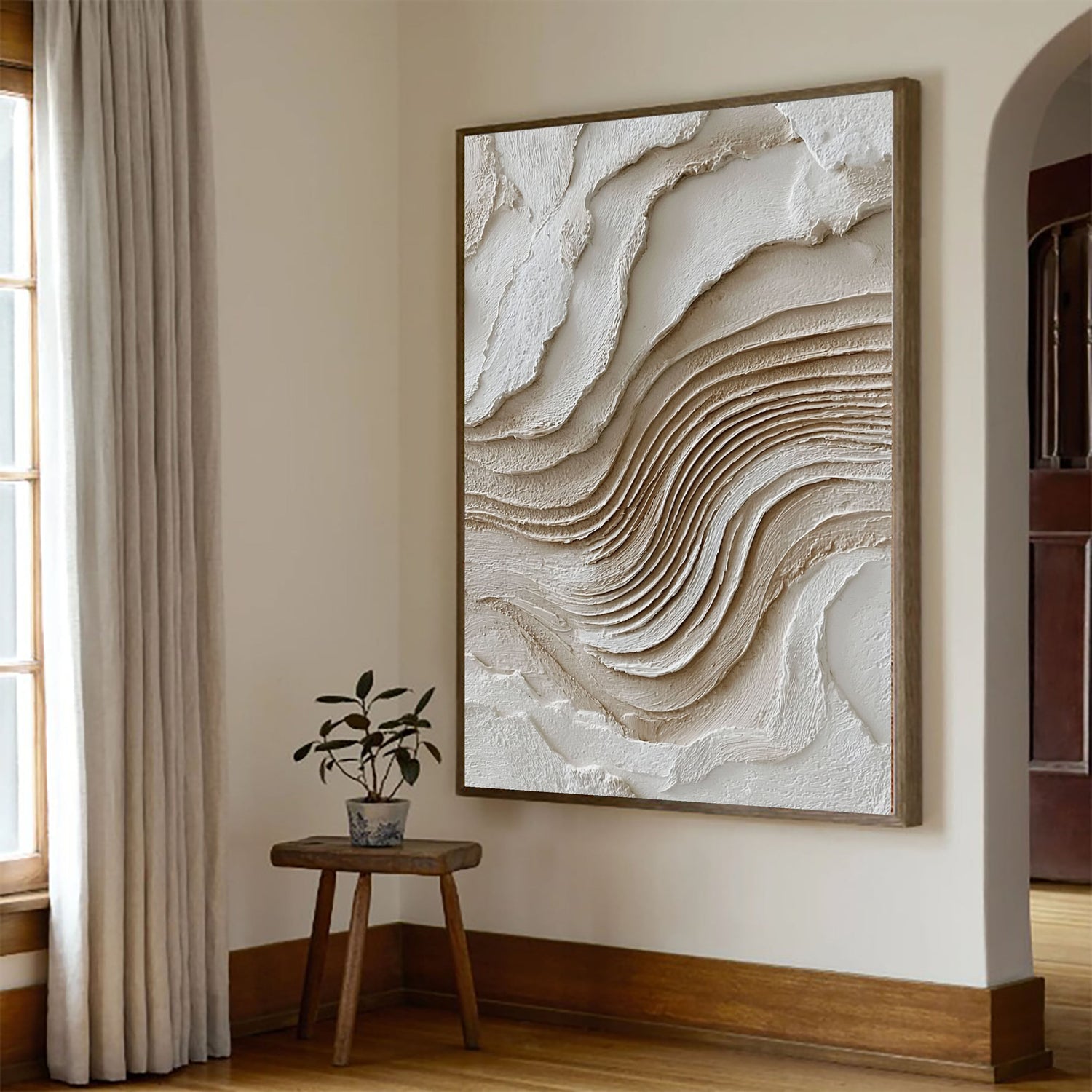 3D-Textured Art | Neutral Layered Waves Coastal Textured Wall Art