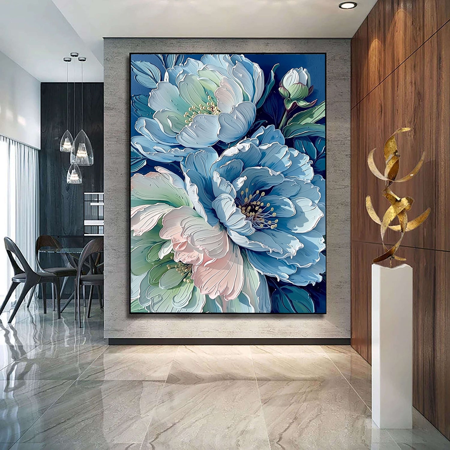 Contemporary Luxe Art | Sapphire Gold Flow Gold Accent Luxury Wall Art