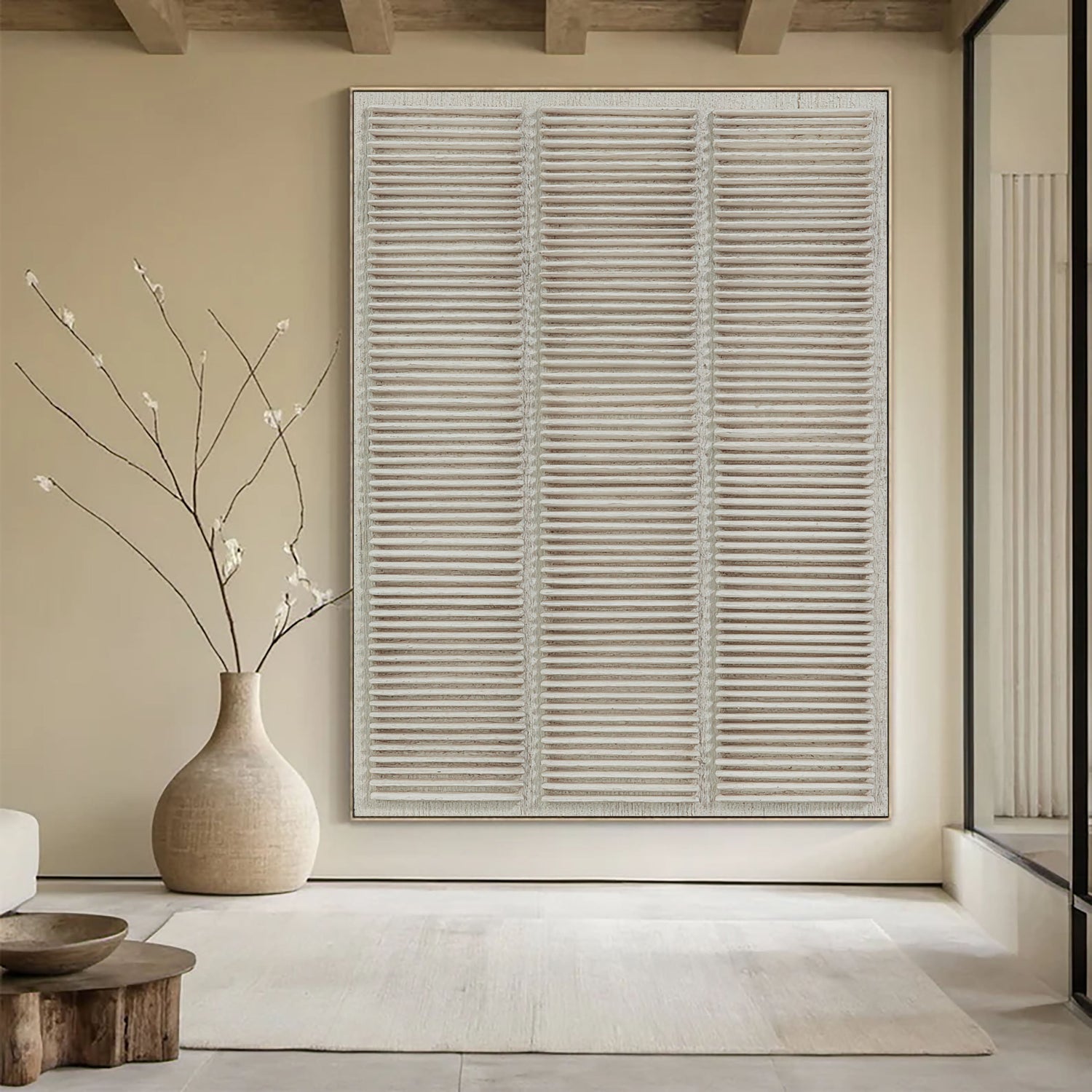 3D-Textured Art | Linear Striped Relief Dimensional Living Room Wall Art