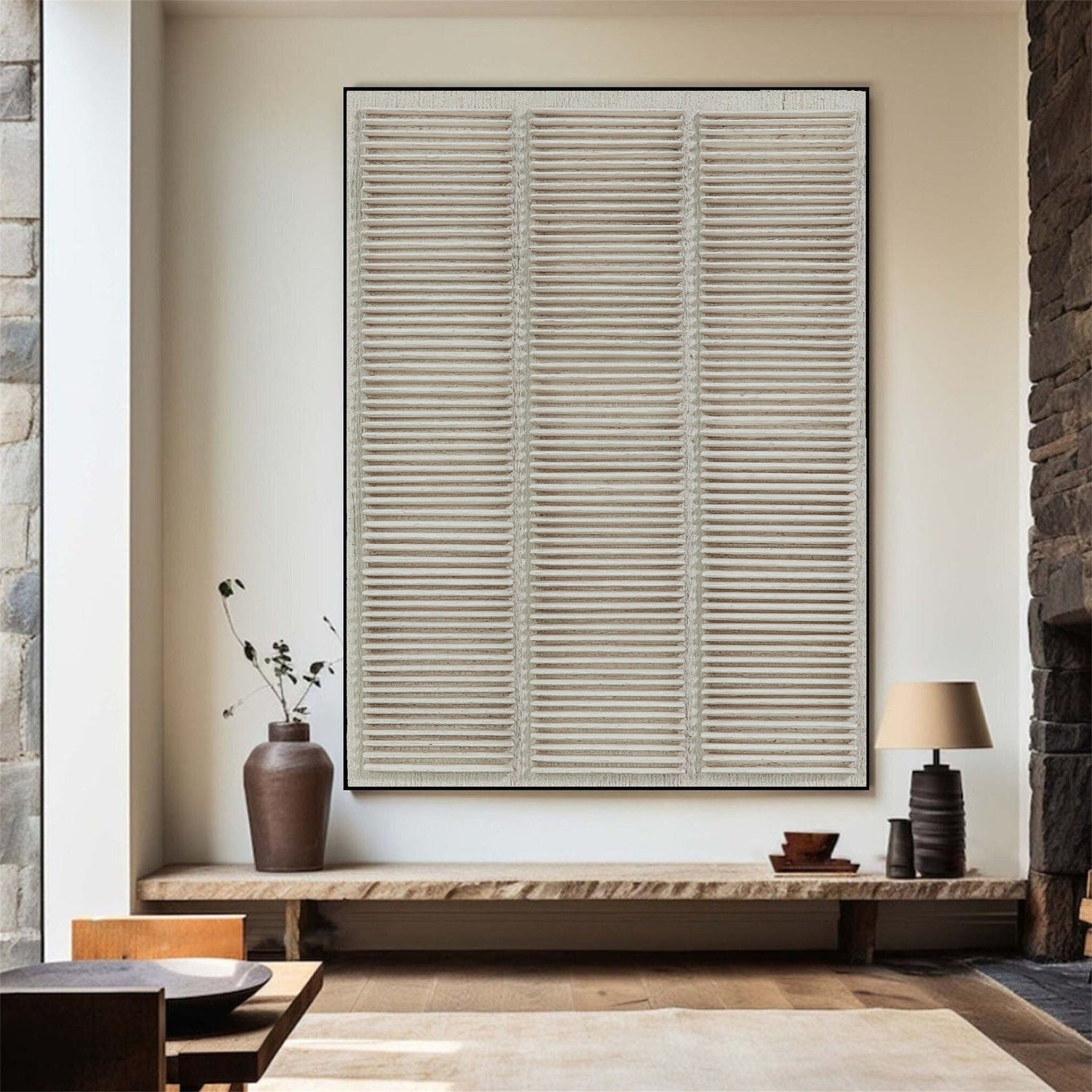 3D-Textured Art | Linear Striped Relief Dimensional Living Room Wall Art