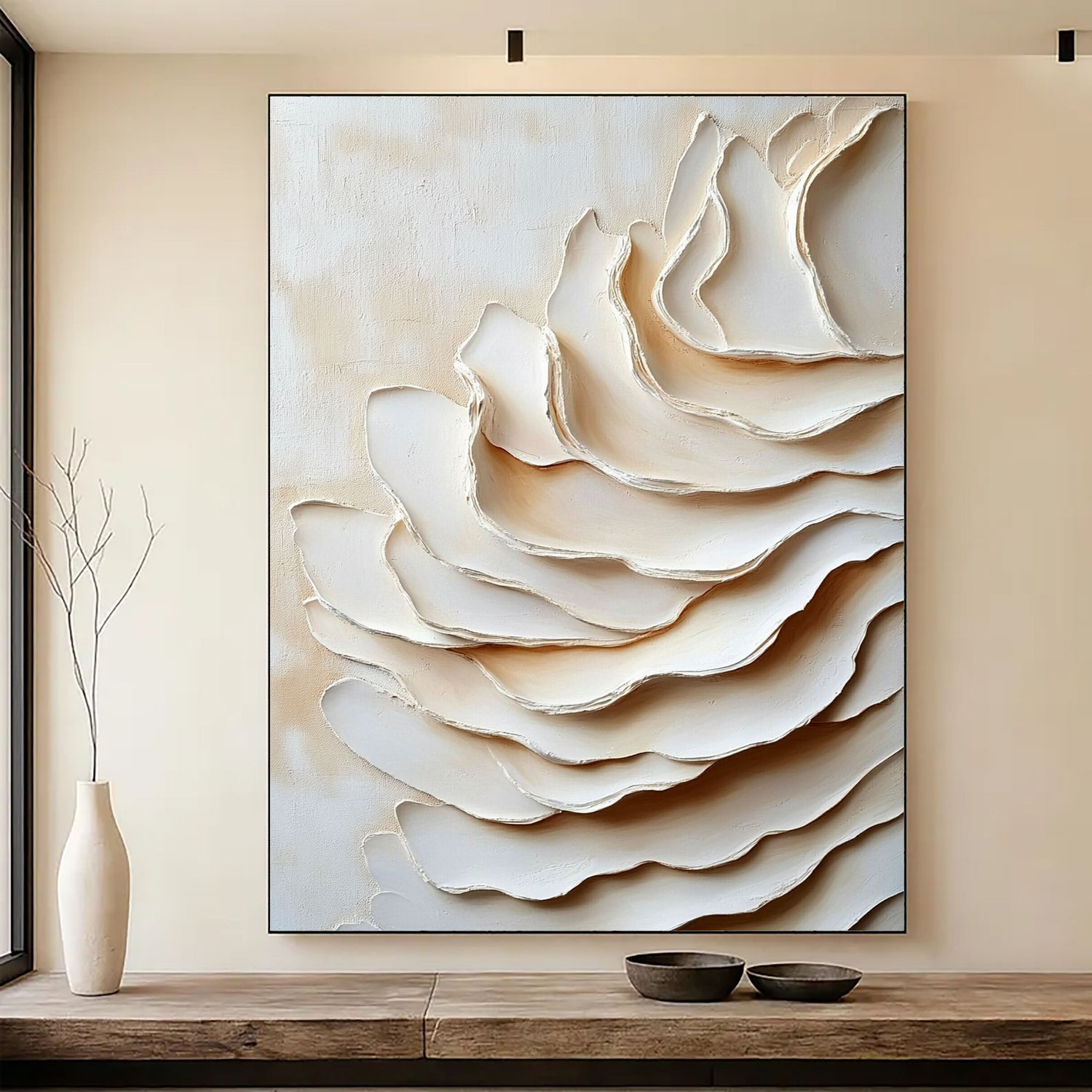 3D-Textured Art | Cream Layered Waves Coastal Textured Wall Art
