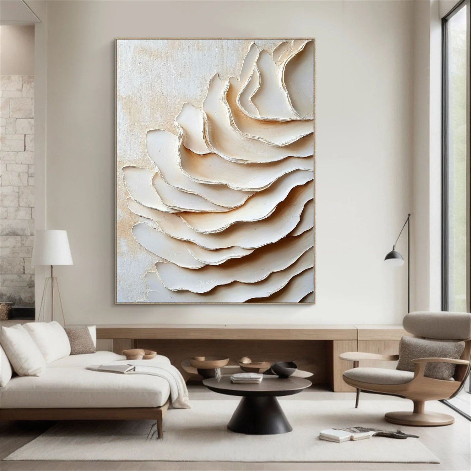 3D-Textured Art | Cream Layered Waves Coastal Textured Wall Art