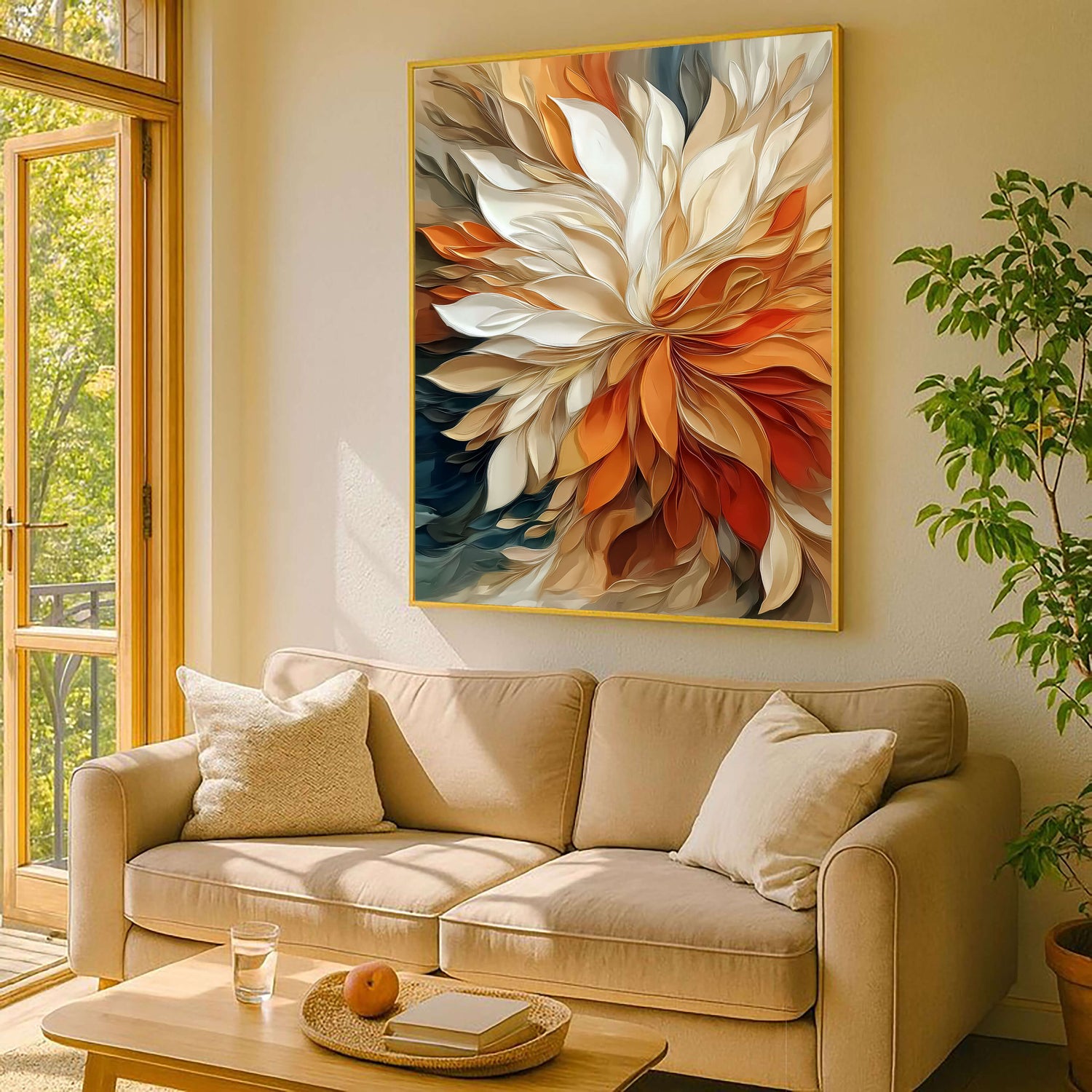 3D-Textured Art | Warm Petal Relief Botanical Textured Wall Art