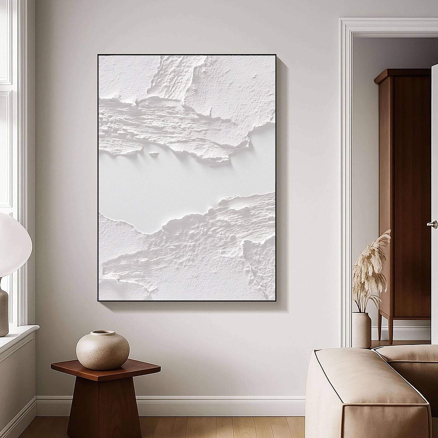 3D-Textured Art | White Layered Peel Neutral Textured Canvas Wall Art
