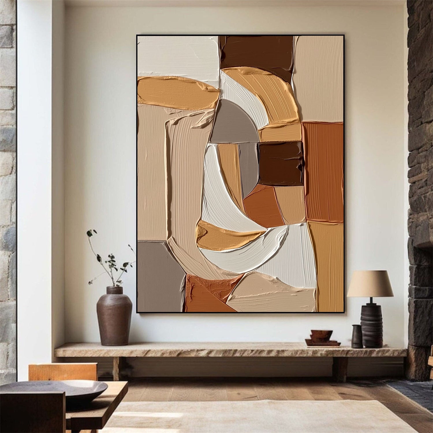 3D-Textured Art | Earthy Curved Forms Dimensional Living Room Wall Art