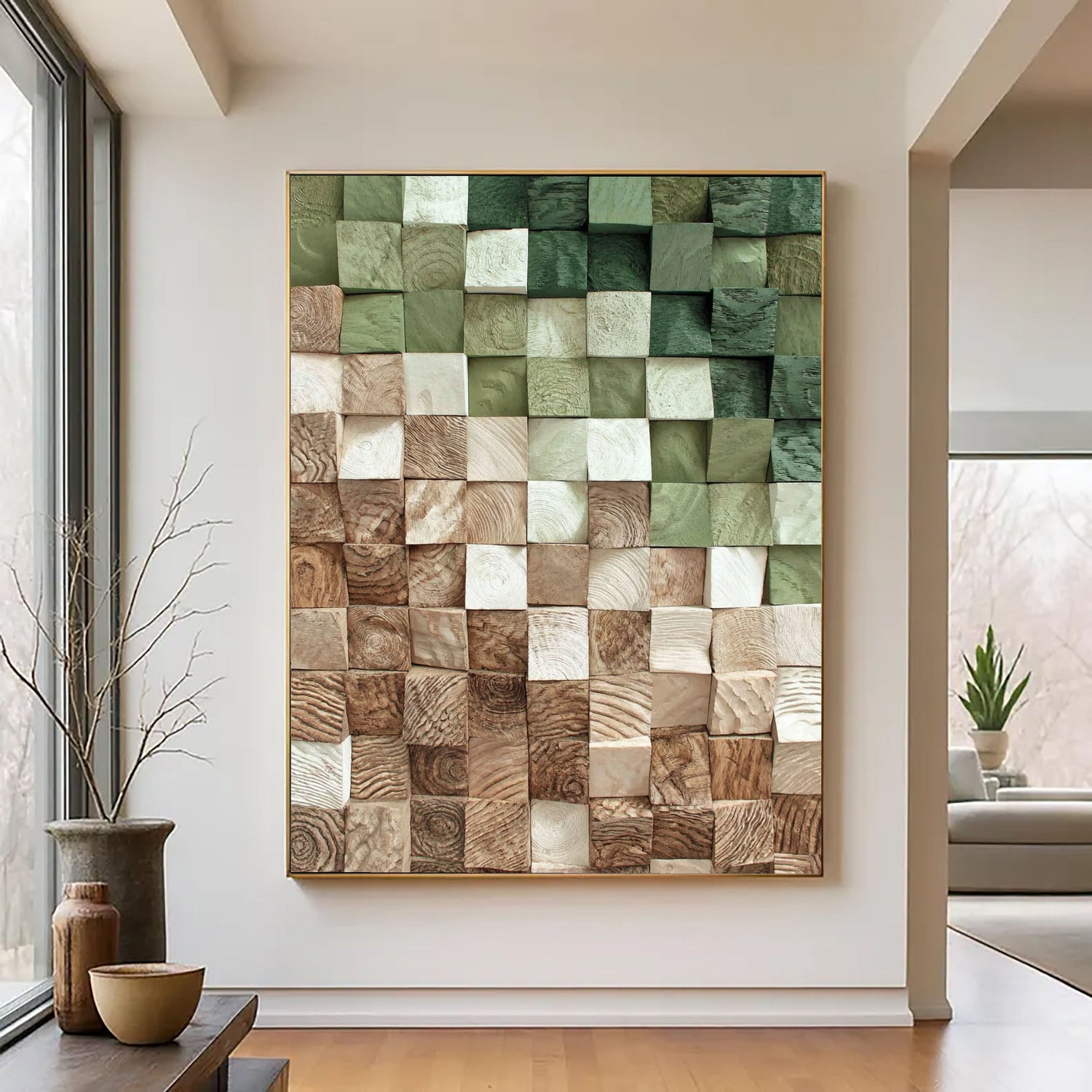 3D-Textured Art | Timber Gradient Blocks Dimensional Living Room Wall Art