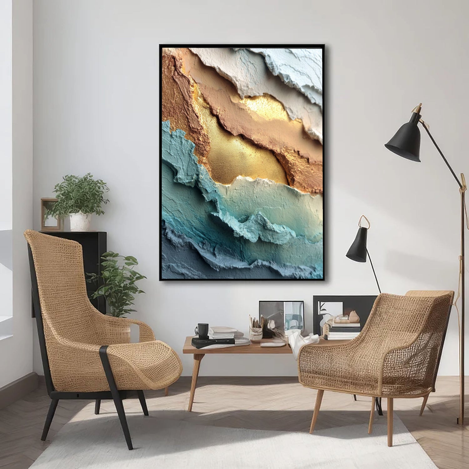 3D-Textured Art | Gilded Layered Strata Textured Canvas Wall Art