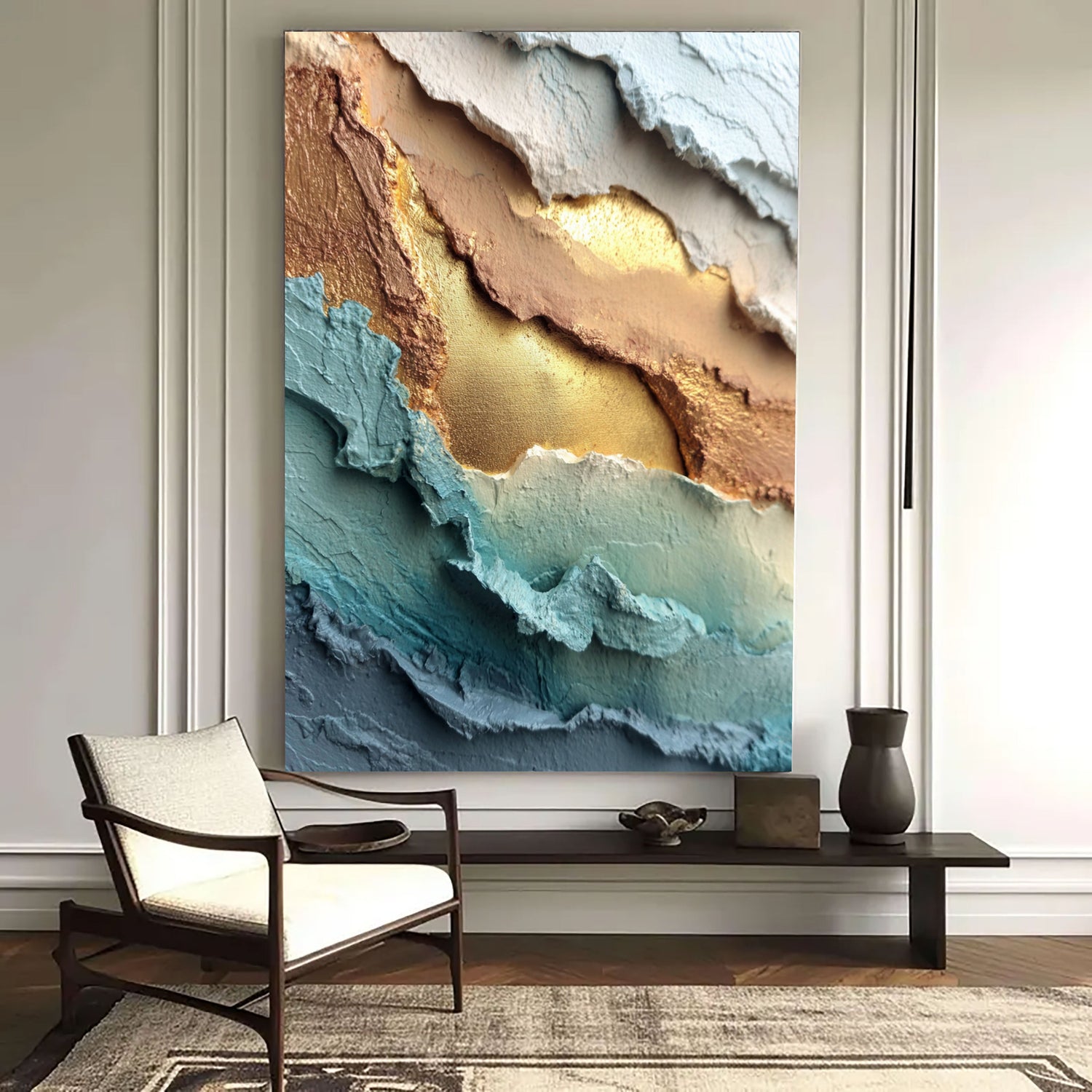 3D-Textured Art | Gilded Layered Strata Textured Canvas Wall Art