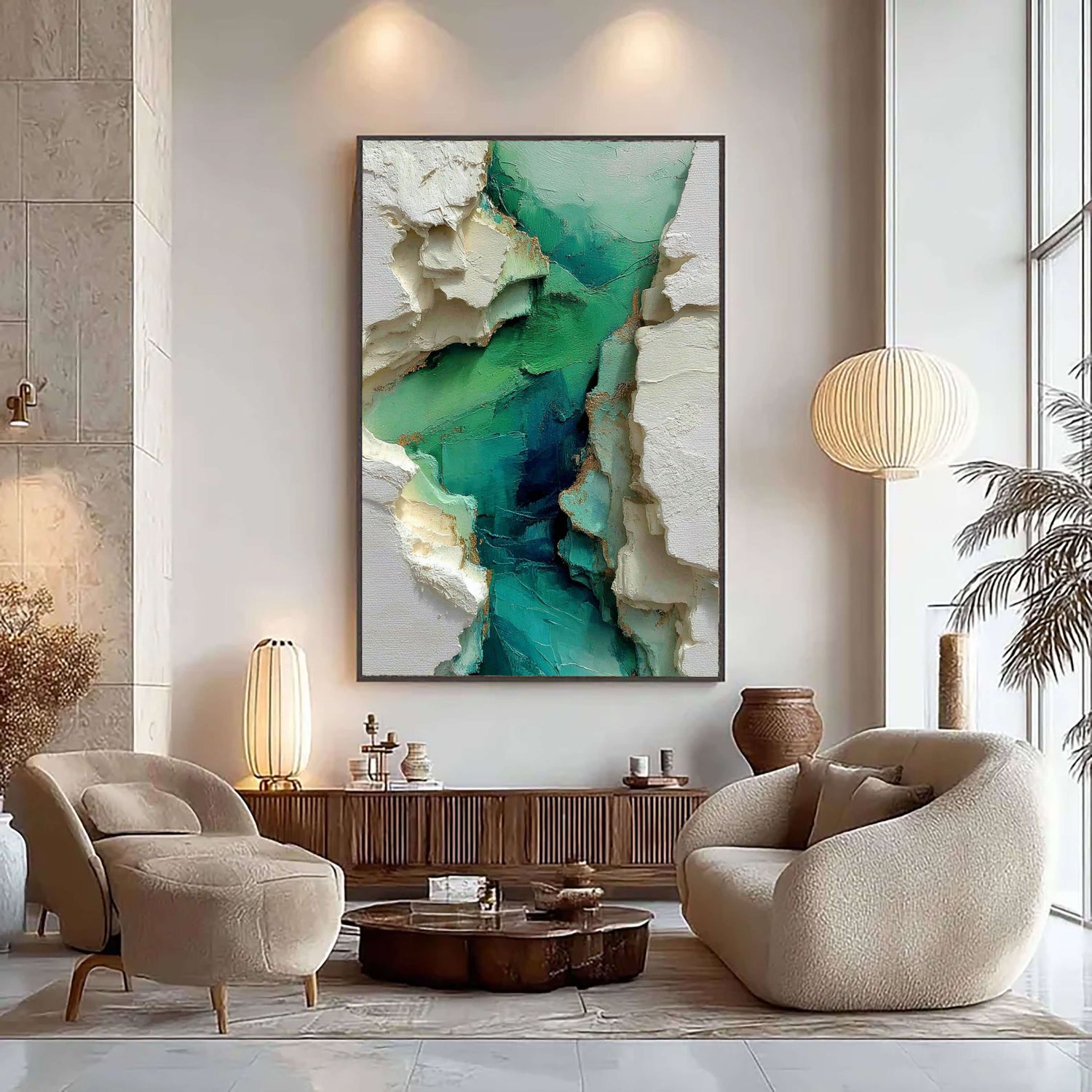 3D-Textured Art | Emerald Fractured Strata Modern Textured Wall Art