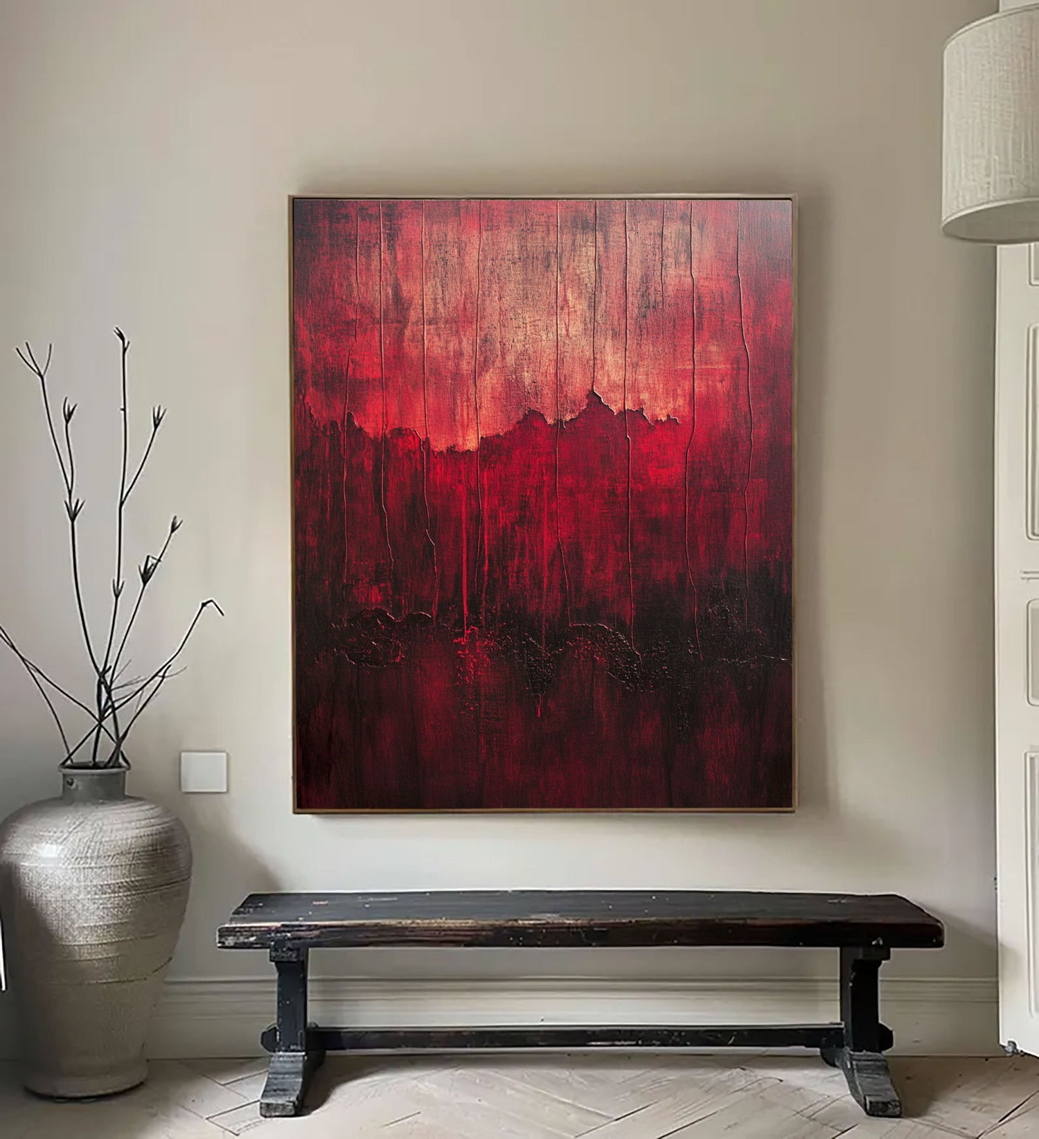 3D-Textured Art | Crimson Lava Cascades Relief Texture Wall Decor