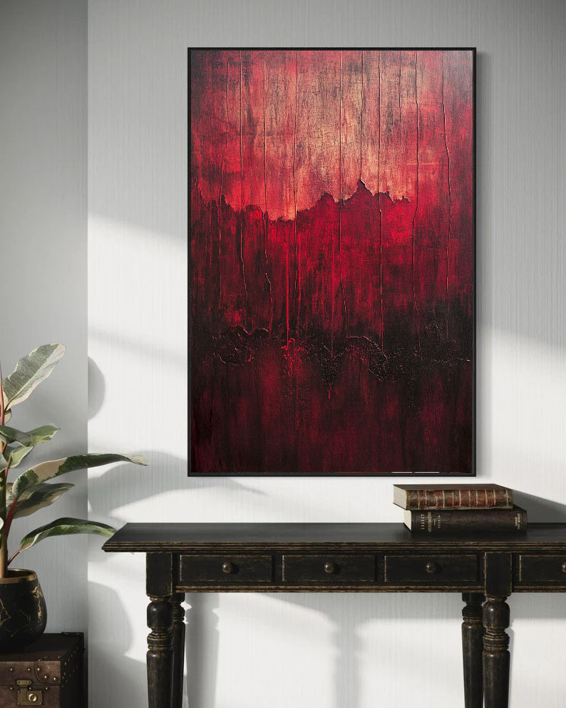 3D-Textured Art | Crimson Lava Cascades Relief Texture Wall Decor