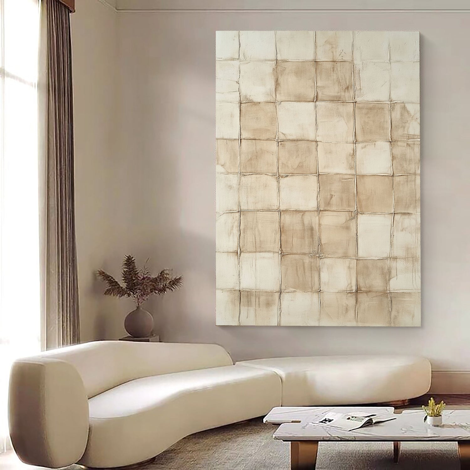 Wabi-Sabi Art | Weathered Linen Grid Weathered Textured Wall Art