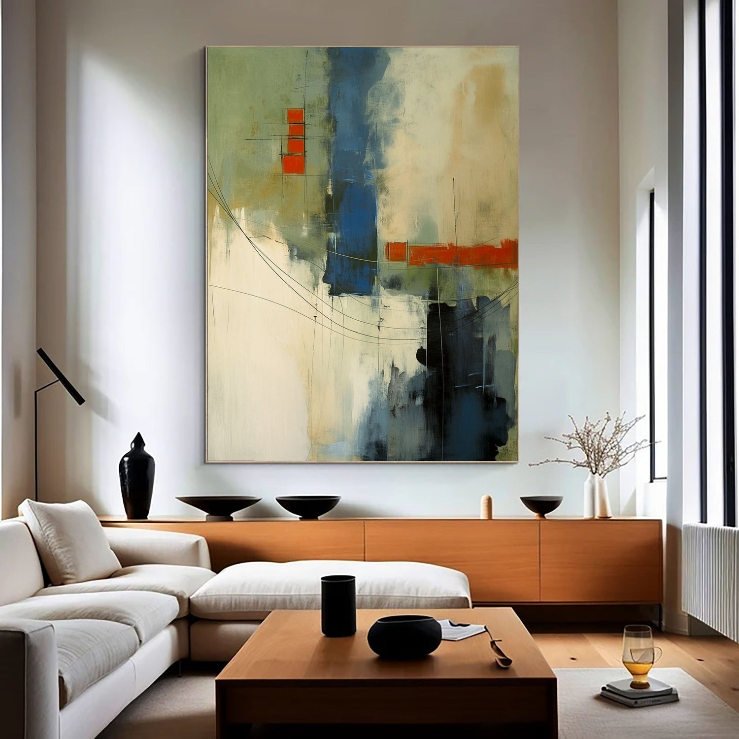 Abstract Art | Blue Orange Linework Modern Abstract Wall Decor