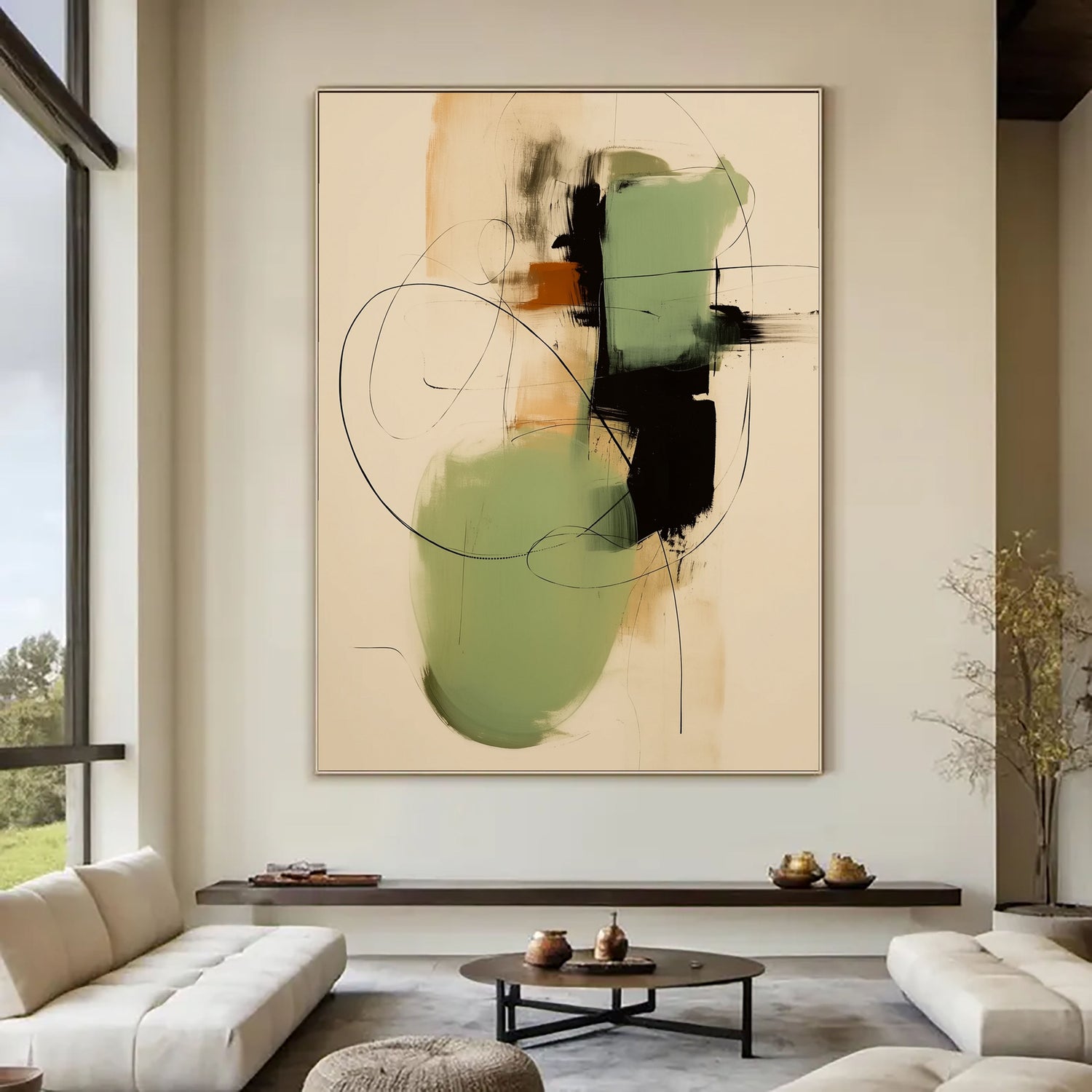 Abstract Art | Sage Green Line Flow Modern Abstract Wall Decor