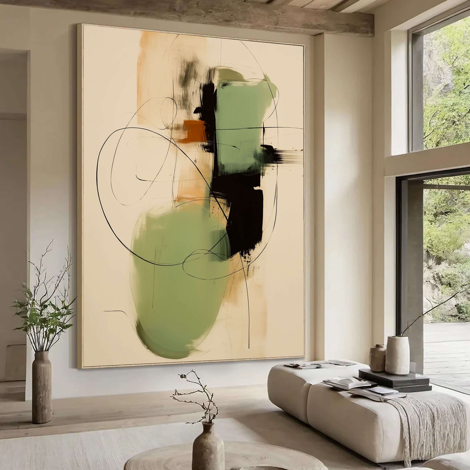 Abstract Art | Sage Green Line Flow Modern Abstract Wall Decor