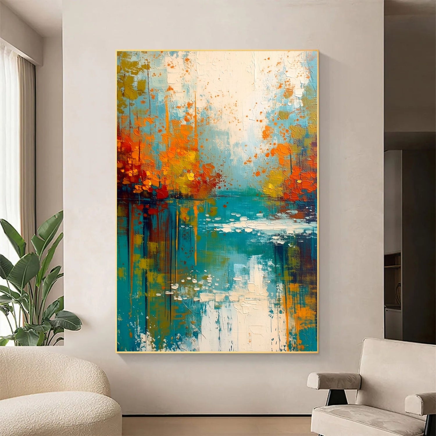 Impressionist Art | Autumn Lake Reflection Soft Landscape Canvas Wall Art