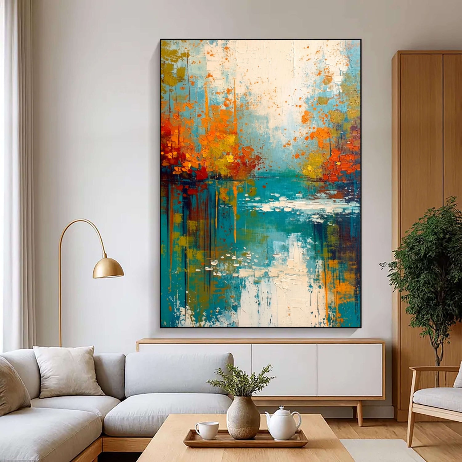 Impressionist Art | Autumn Lake Reflection Soft Landscape Canvas Wall Art