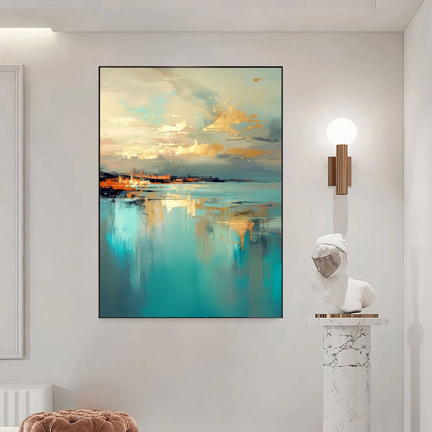 Abstract Art | Golden Coastal Reflections Colorful Abstract Canvas Wall Art