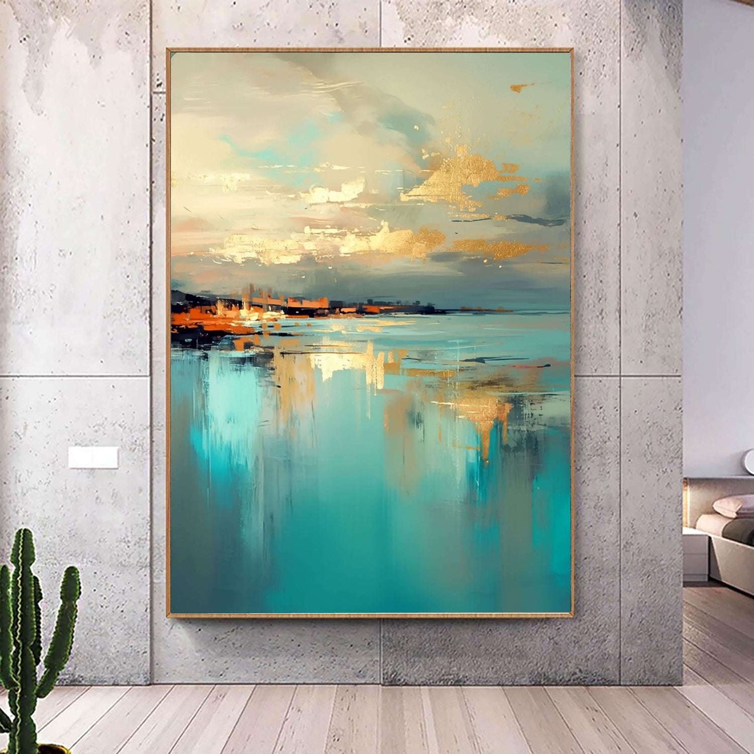 Abstract Art | Golden Coastal Reflections Colorful Abstract Canvas Wall Art