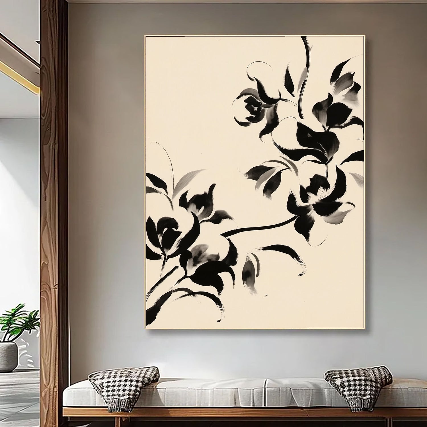 Abstract Art | Elegant Ink Blossoms Modern Abstract Wall Art