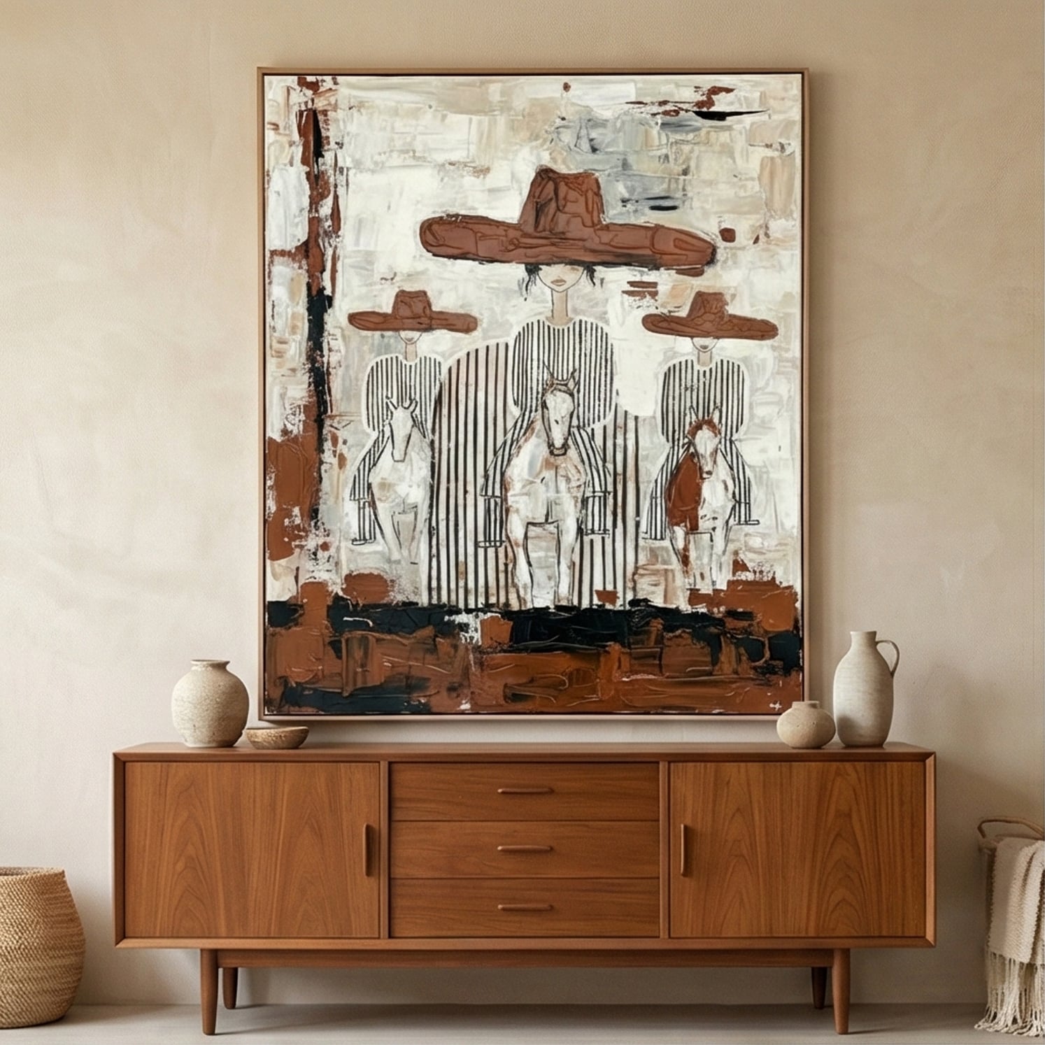 Vintage Americana Art | Plainsfolk at Dusk Cowboy Western Wall Art