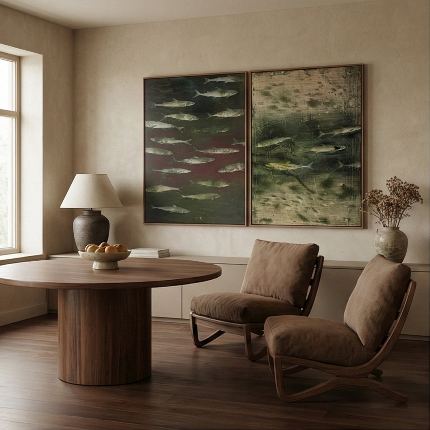 Wabi-Sabi Art | Fish Shoal in Dusk Neutral Textured Wall Art
