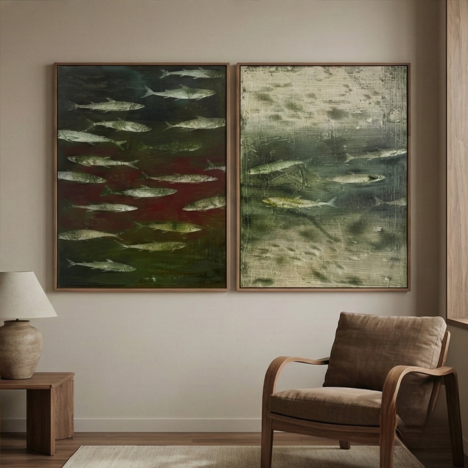 Wabi-Sabi Art | Fish Shoal in Dusk Neutral Textured Wall Art