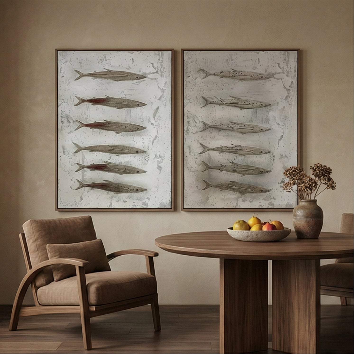 Wabi-Sabi Art | Fish School of Patina Weathered Textured Wall Art