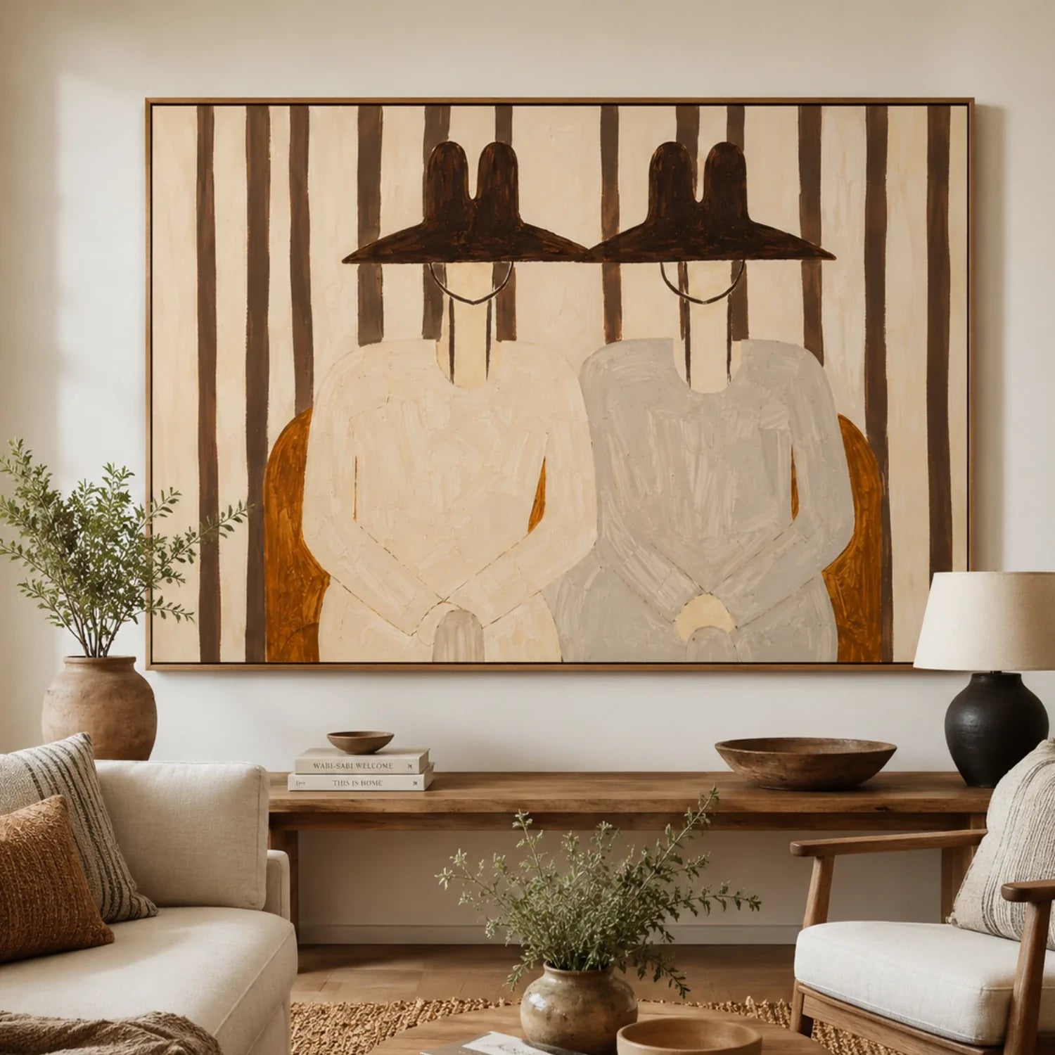 Vintage Americana Art | Stripe Hat Duet Cowboy Western Wall Art