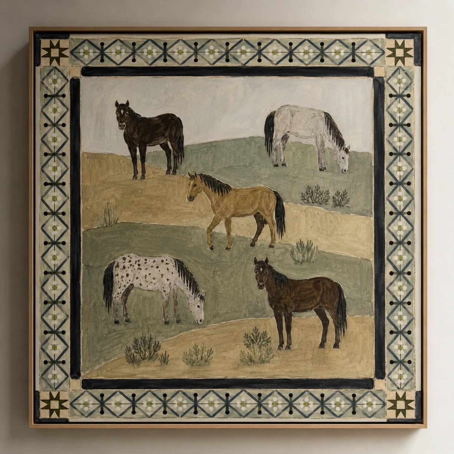Vintage Americana Art | Prairie Five Horses Western Horse Canvas Wall Art