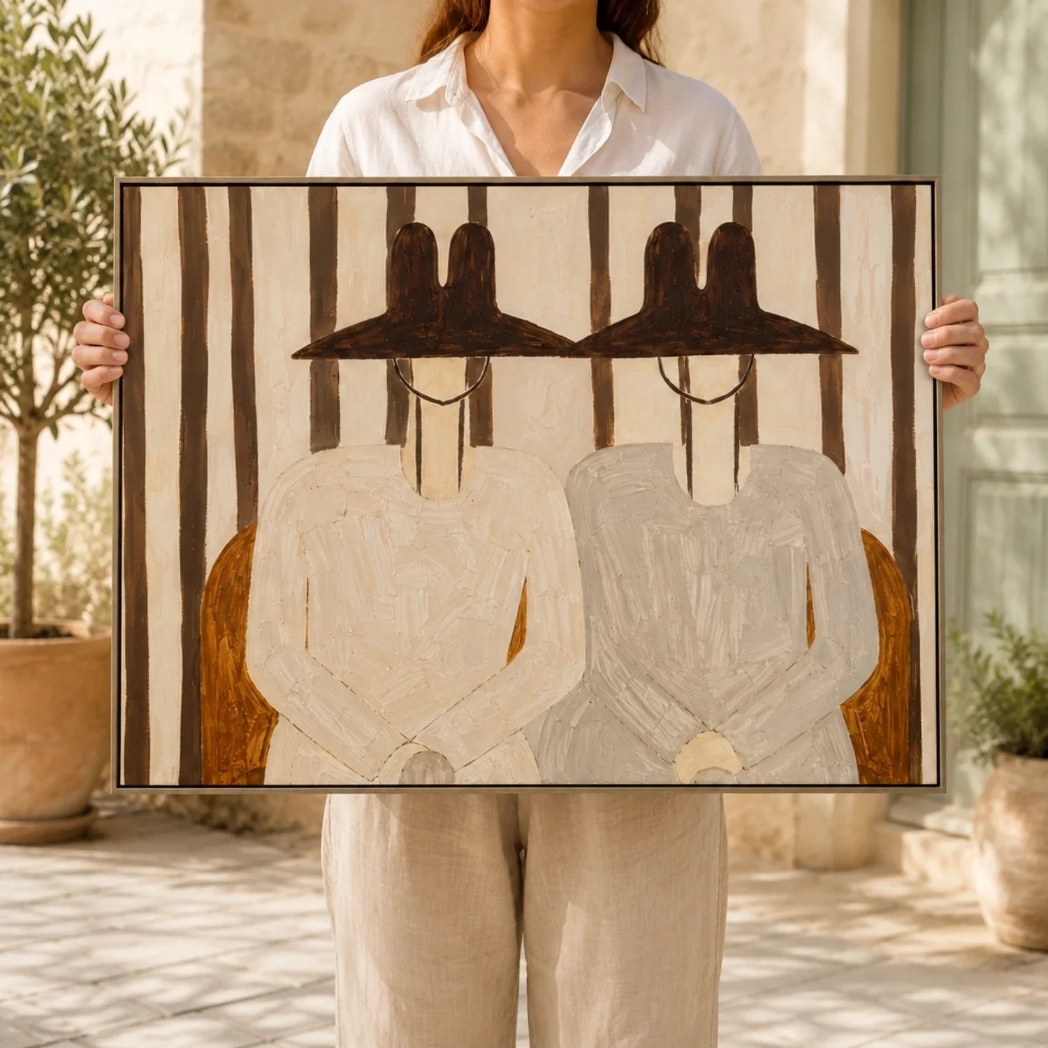 Vintage Americana Art | Stripe Hat Duet Cowboy Western Wall Art