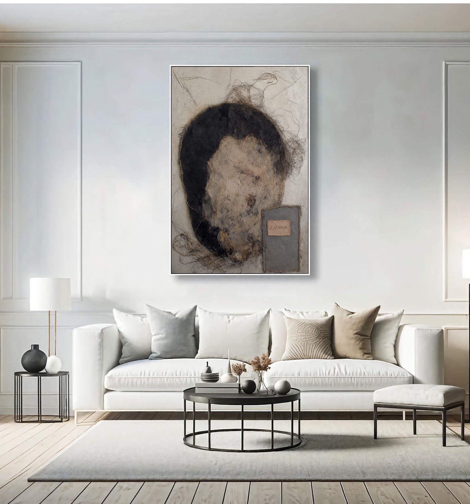 Wabi-Sabi Art | Frayed Fiber Portrait Minimalist Living Room Wall Decor