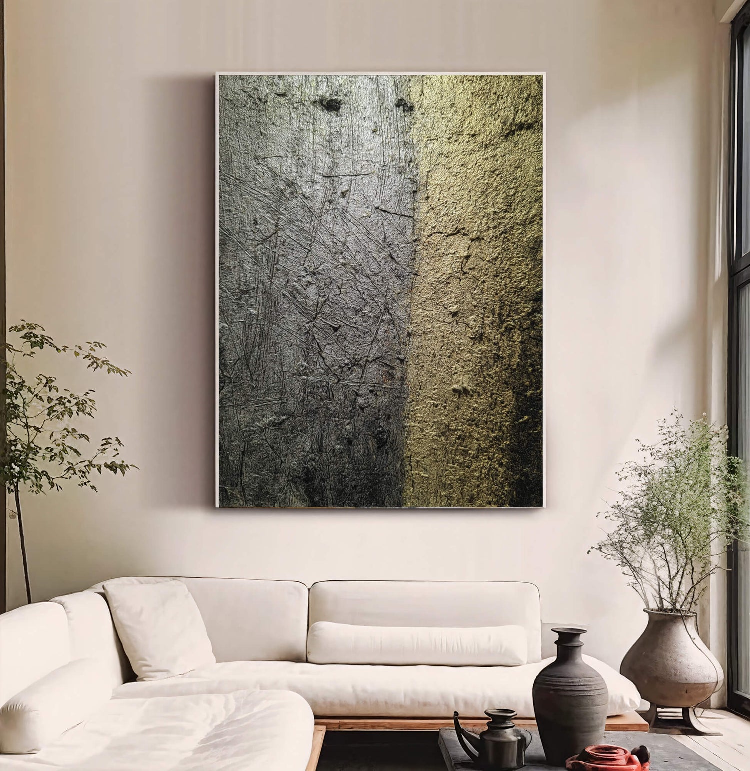 Contemporary Luxe Art | Metallic Textured Divide Gold Accent Luxury Wall Art