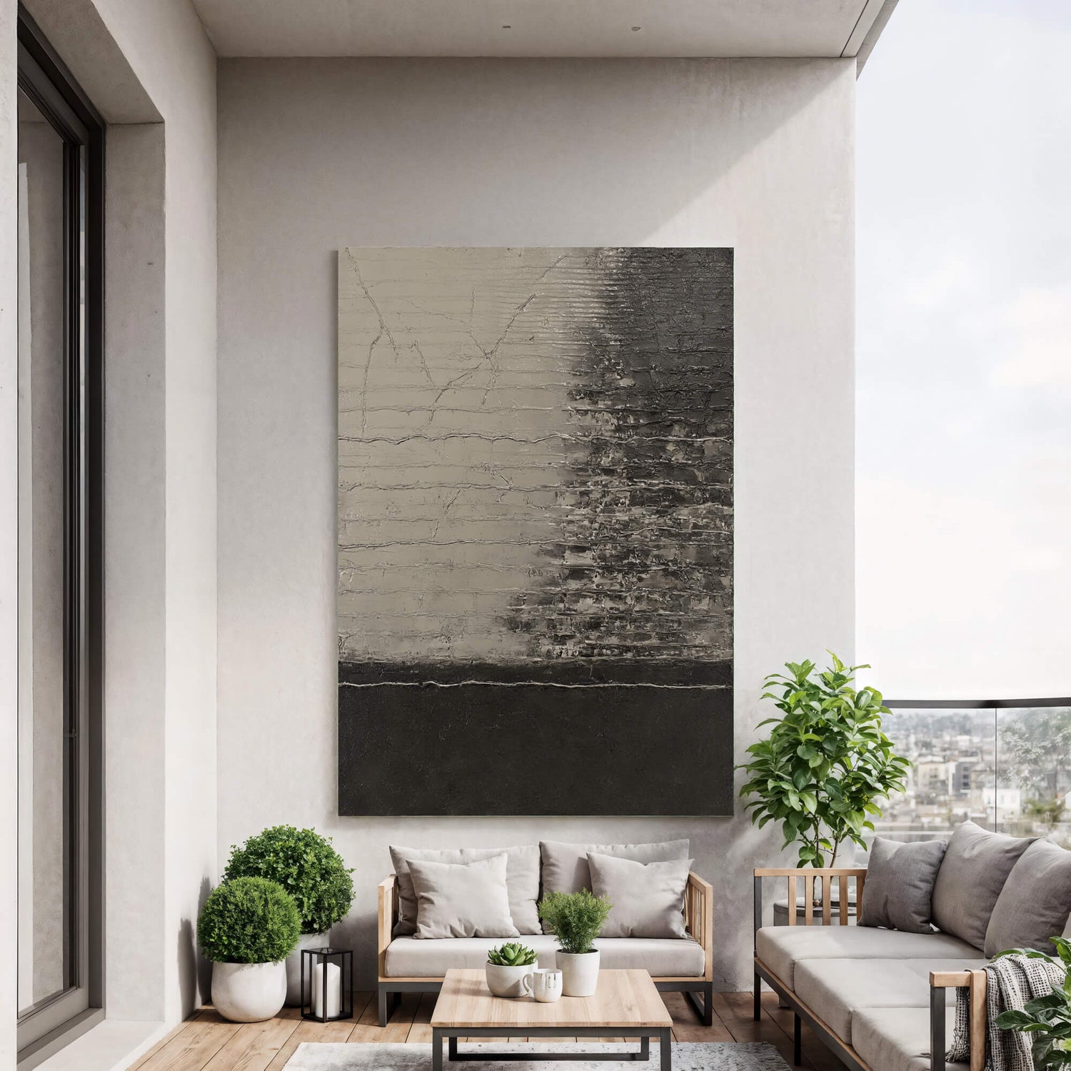 Wabi-Sabi Art | Monochrome Cracked Strata Weathered Textured Wall Art