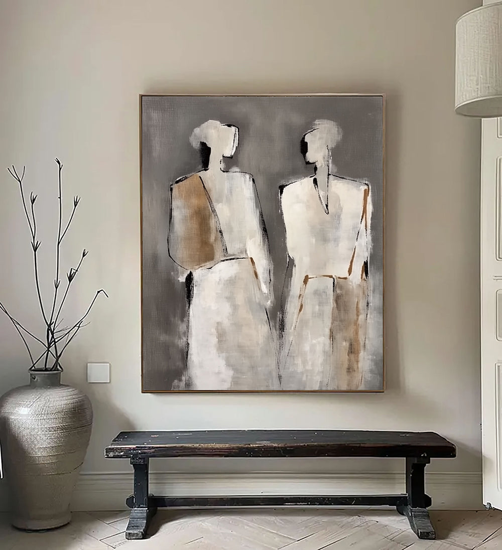 Abstract Art | Neutral Figure Pair Modern Abstract Wall Decor