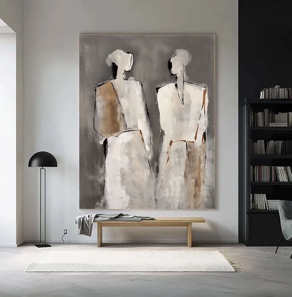 Abstract Art | Neutral Figure Pair Modern Abstract Wall Decor