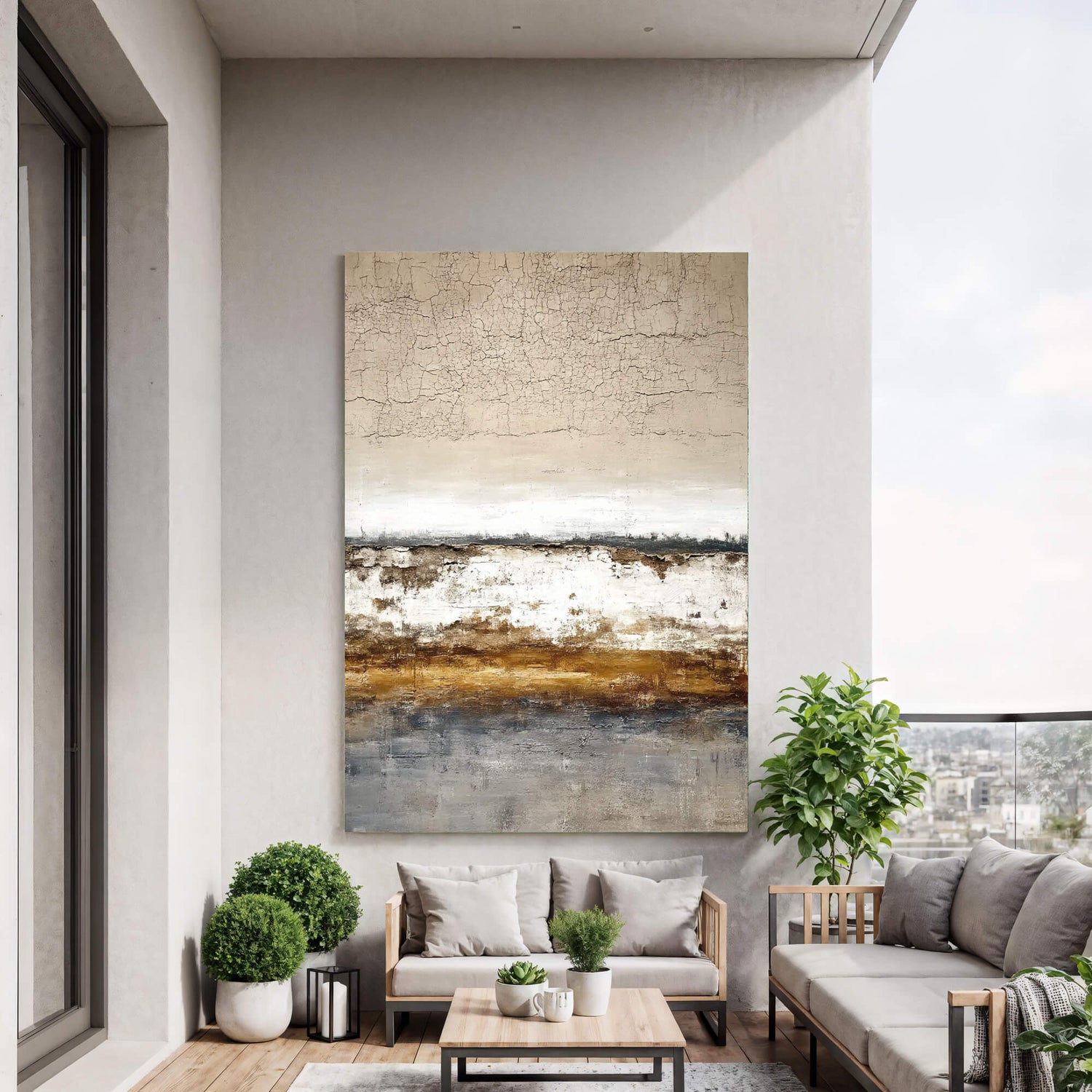 Wabi-Sabi Art | Cracked Horizon Layers Weathered Textured Wall Art