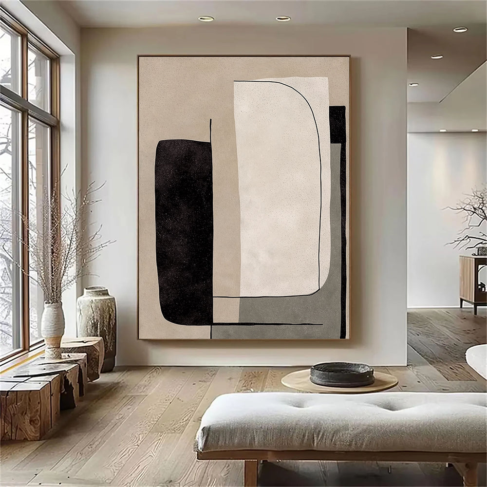Abstract Art | Neutral Curve Blocks Modern Abstract Wall Decor