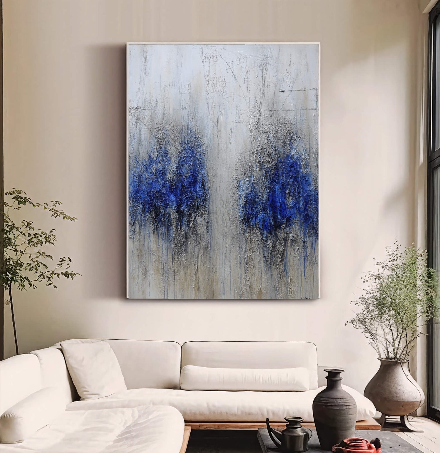 3D-Textured Art | Azure Drip Duet Relief Texture Wall Decor