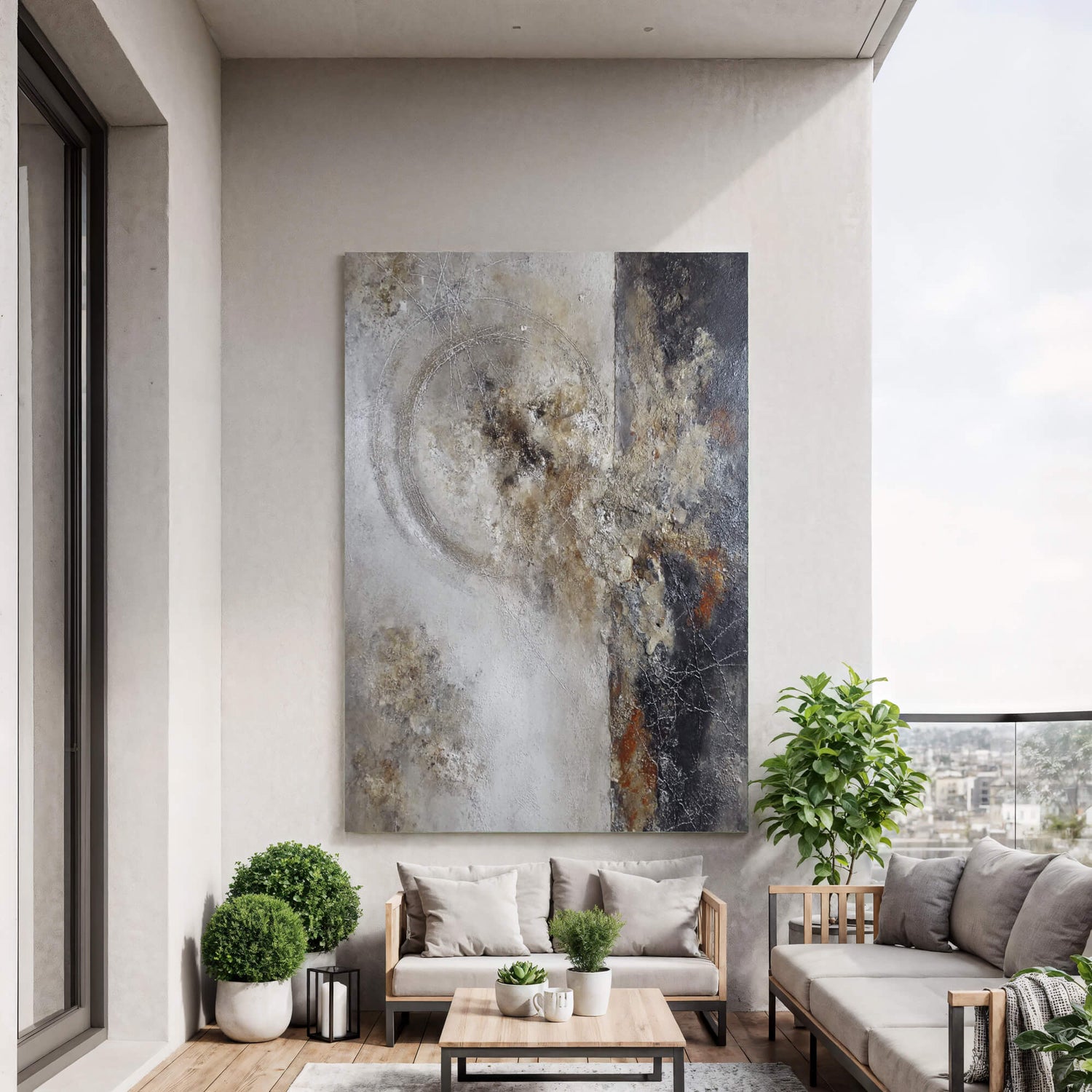 Wabi-Sabi Art | Weathered Circle Divide Weathered Textured Wall Art