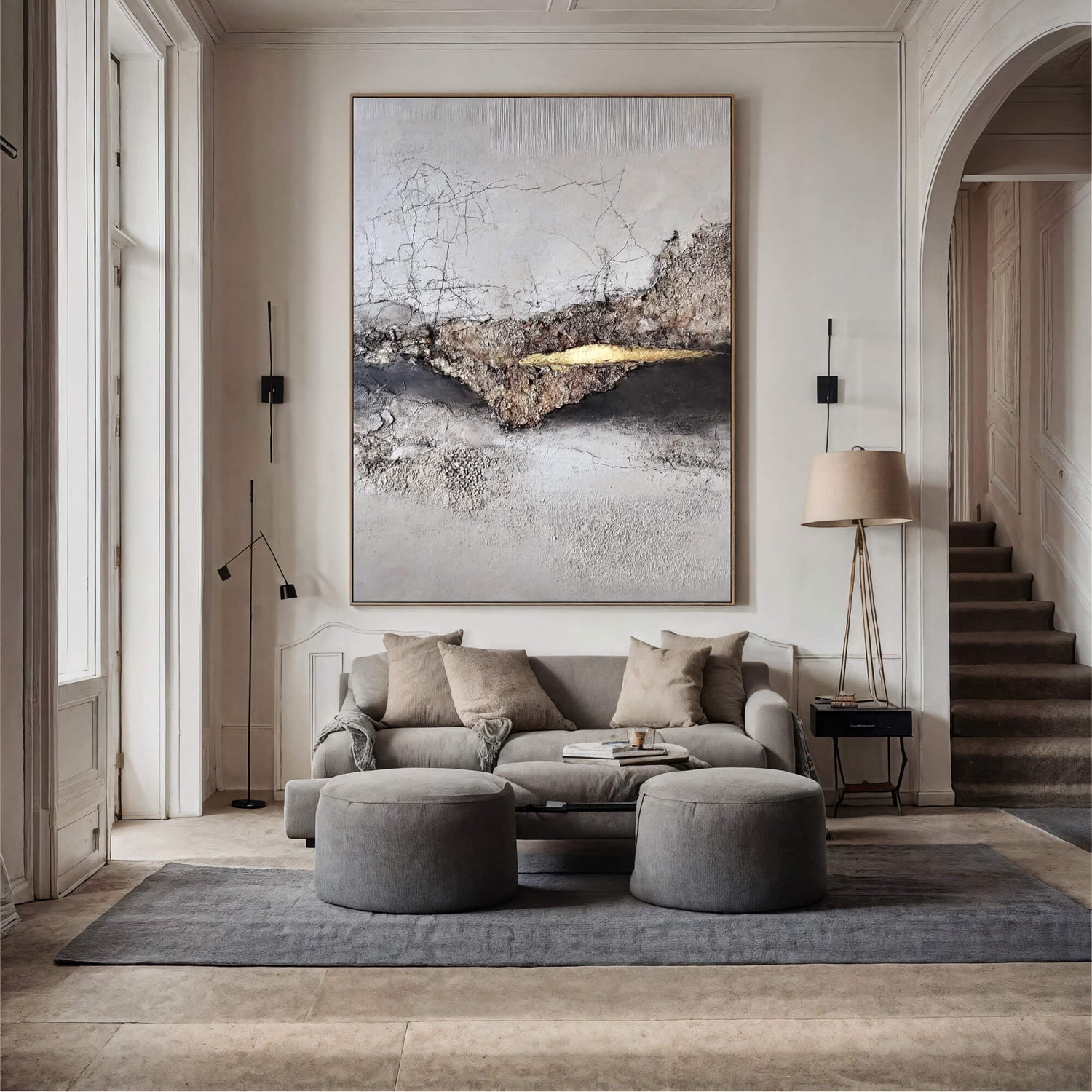 Wabi-Sabi Art | Cracked Gold Accent Weathered Textured Wall Art