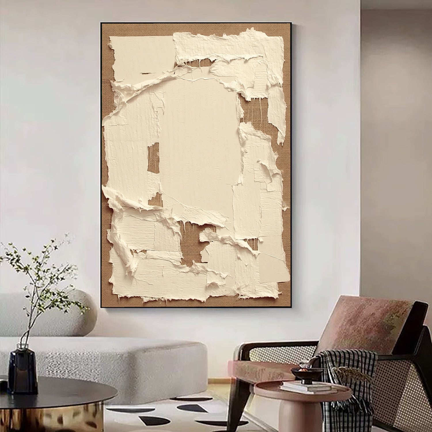 Wabi-Sabi Art | Frayed Linen & Plaster Calm Bedroom Wall Art