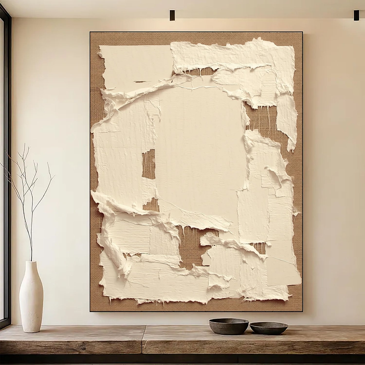 Wabi-Sabi Art | Frayed Linen & Plaster Calm Bedroom Wall Art