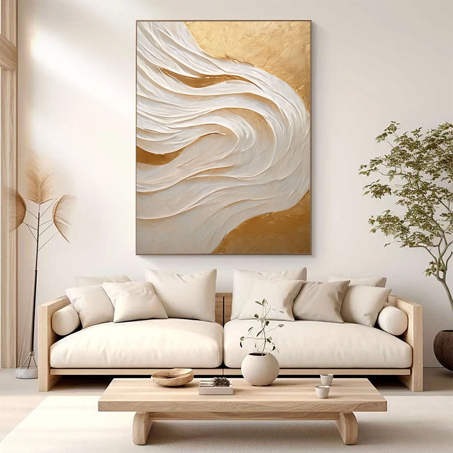 3D-Textured Art | Golden Wave Flow Coastal Textured Wall Art